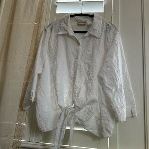 Alfred Dunner White Embroidered Tie-Front Blouse 22W